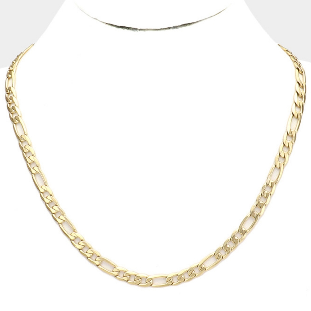 Gold Chain Link Necklace Casual Figaro Stainless Steel Mens Womens Unisex Style - Picture 8 of 8
